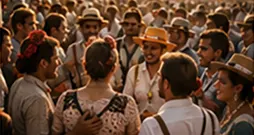 Grupo de rocieros conversando en el camino